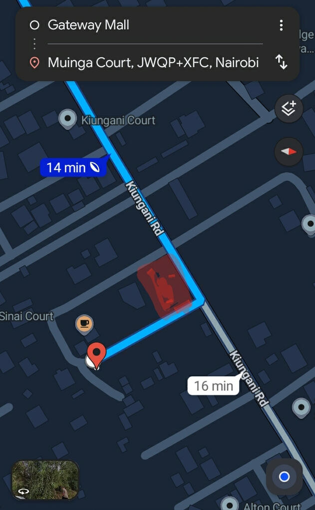 Land ( in red) at Muinga Court, off Kiungani Rd